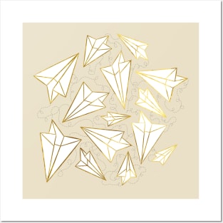 Paper Airplanes Gold Grey Posters and Art